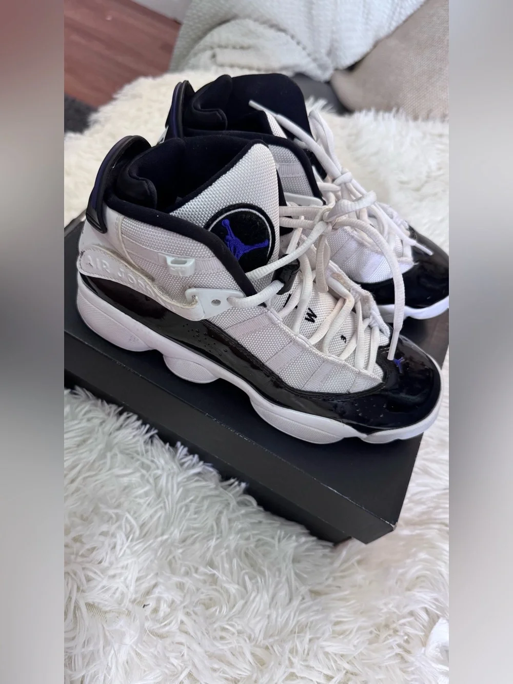 Jordan Kids Black, White & Purple High-Top Sneakers